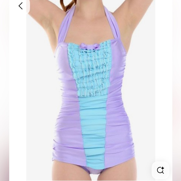 Fables By Barrie Rococo Marie Antoinette Ruffled Purple Blue Retro Swimsuit